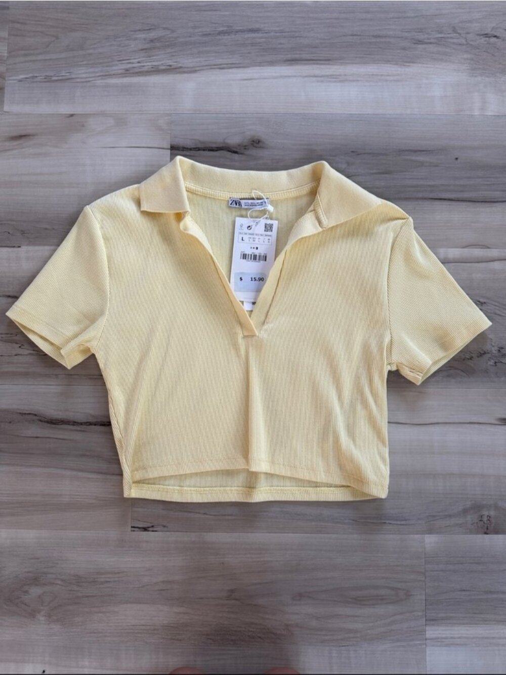 Zara Pale Yellow Ribbed Polo Crop Top